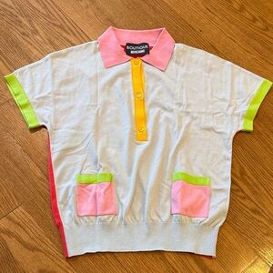 Moschino Women's Polo with Pink, Green, and Yellow Accents